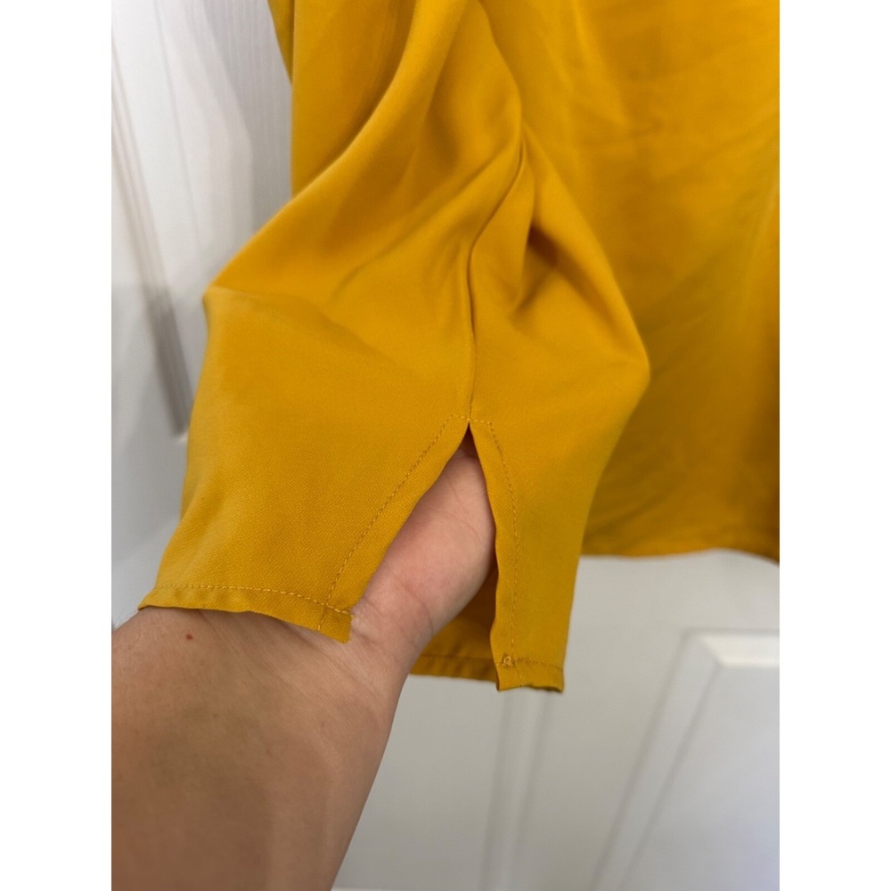 Eloquii Size 28 Yellow Chiffon Tie Neck Drape Cowl Puffed Sleeve Blouse - Picture 4 of 6